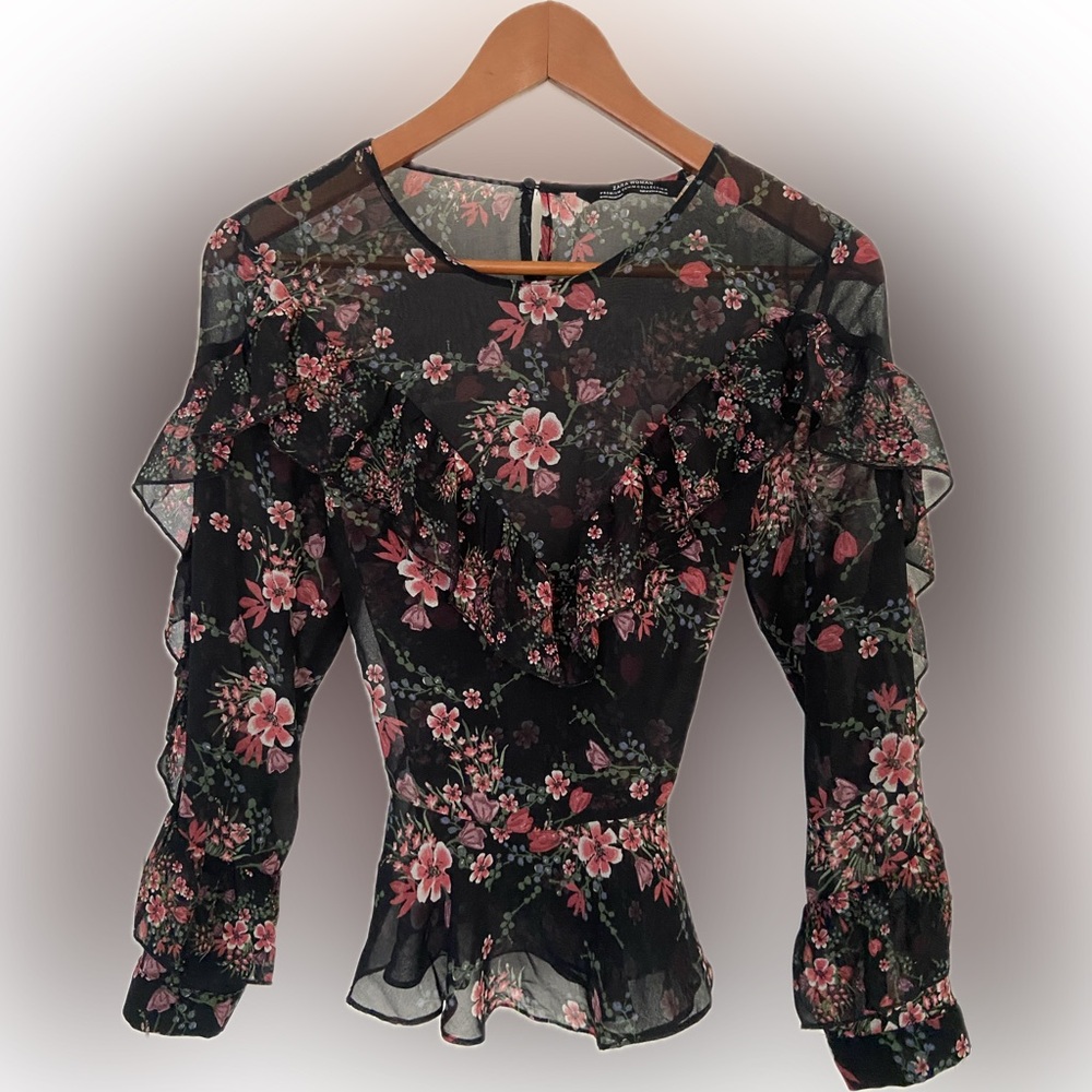 Zara western floral work shirt medium